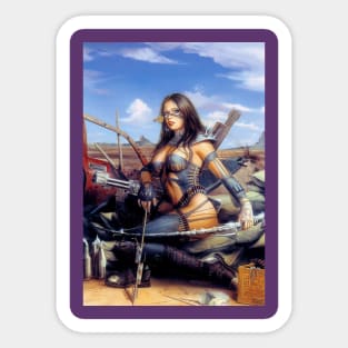 Fantasy Artwork - Woman with Machine Gun Sticker